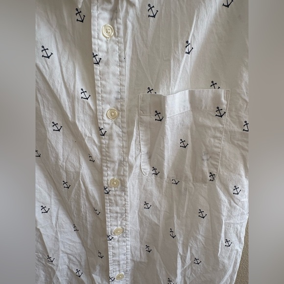 Abercrombie & Fitch Men's White Button Down Shirt with Blue Anchors - Size L - Picture 3 of 4